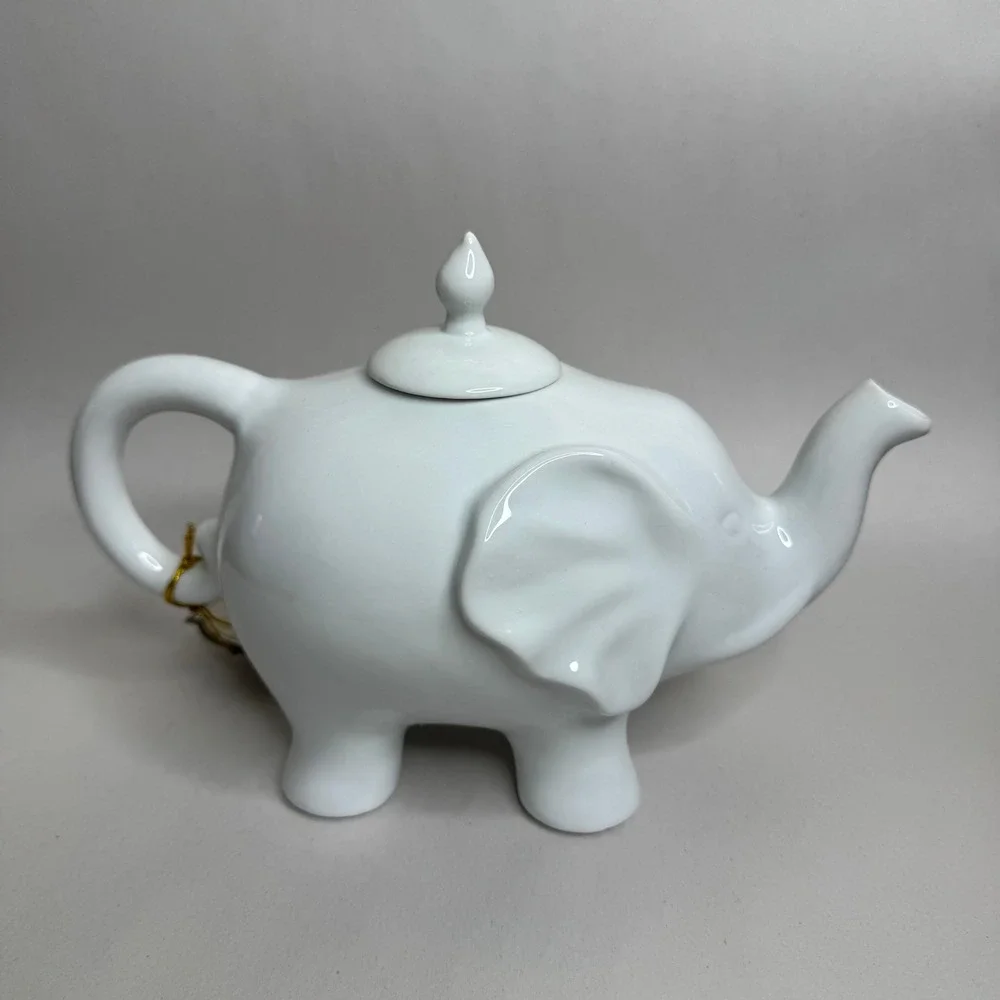 London‎ Pottery White Ceramic Elephant Teapot With Lid